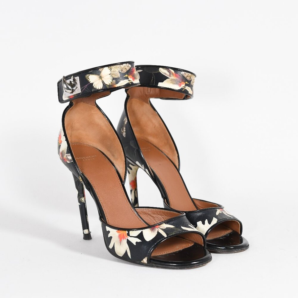 Givenchy Magnolia Moth Print Shark-Lock Sandals, Size 6-6.5